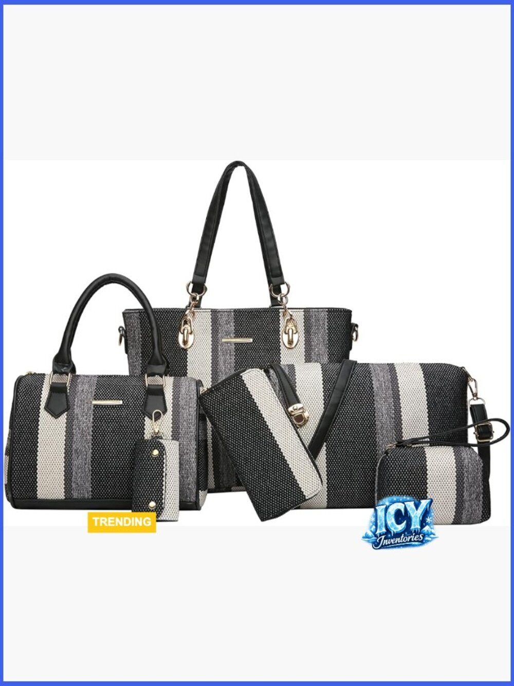 Faux Leather Canvas Tote Satchel Shoulder Bag Set with Adjustable Strap